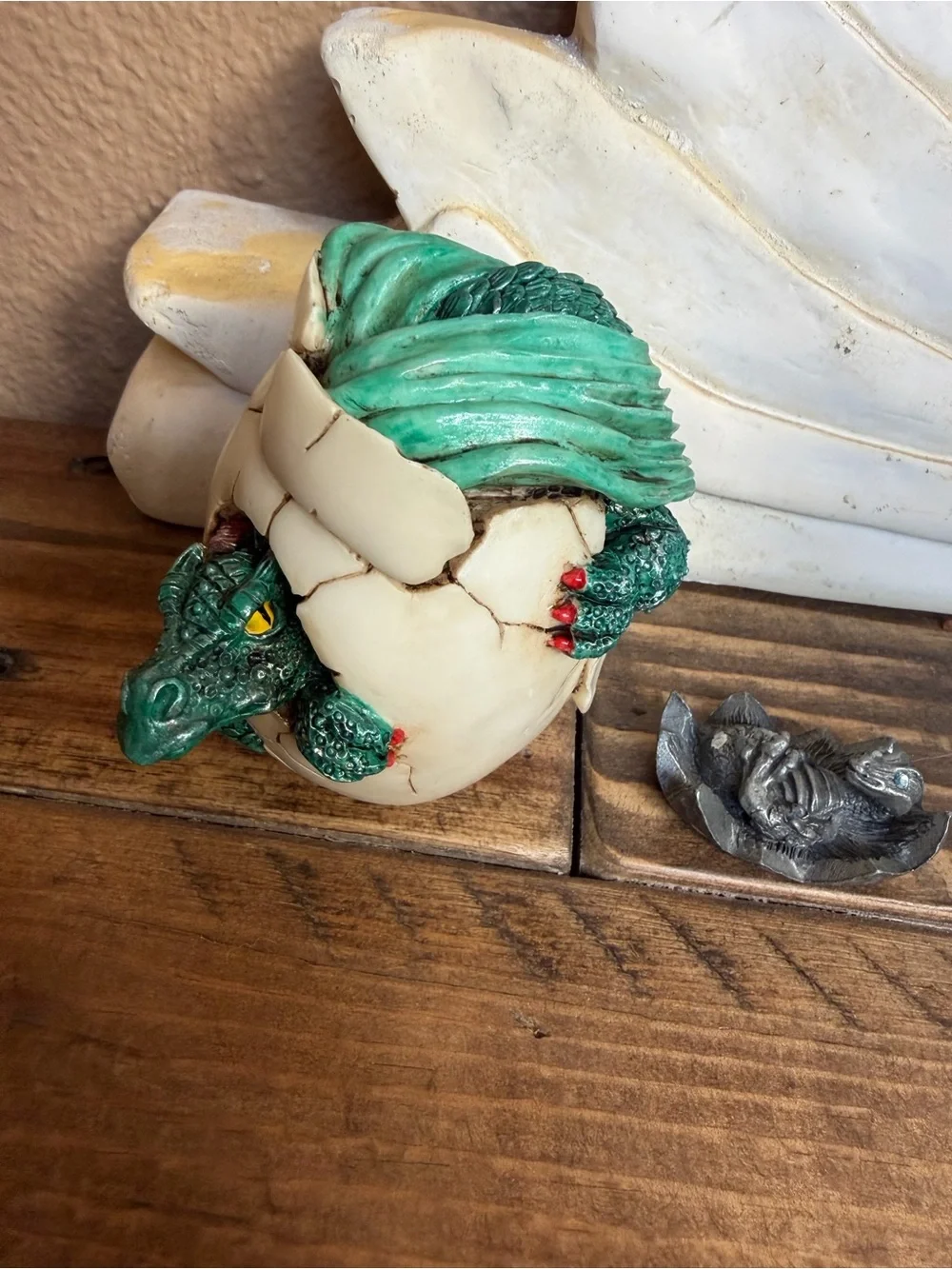 Vintage 90’s Green Baby Dragon Hatchling and Radcliffe Pewter Jewel Eyed Dragon